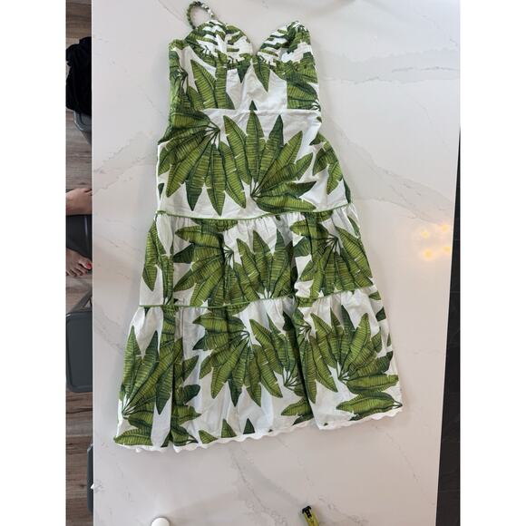 NEW! Farm Rio Palm Fan Midi Dress XL White Green Tropical Cotton Beaded Straps - Picture 8 of 12
